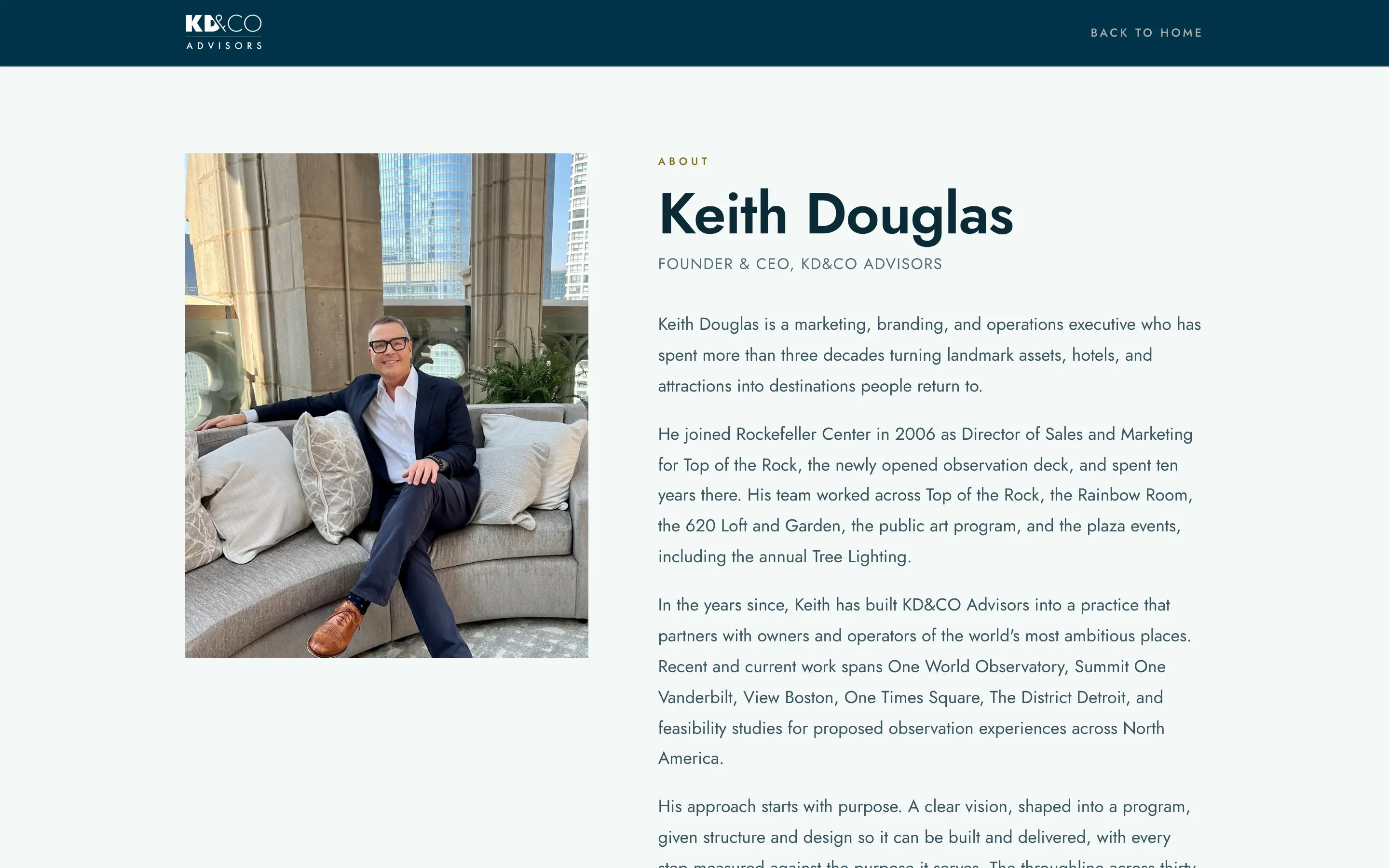 KD&CO about page with Keith Douglas's portrait and biography.